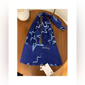 NWT House of Sunny Blue Star Halter Top - Satin - Size 10 UNWORN